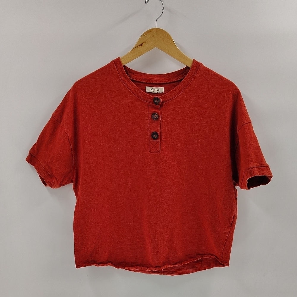 Madewell Red Orange Short-Sleeve Henley Crop Tee